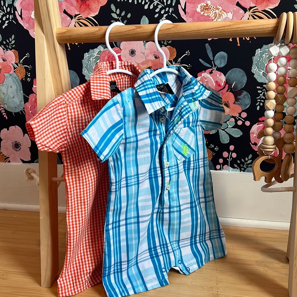TWO 6-9M US Polo Assn rompers